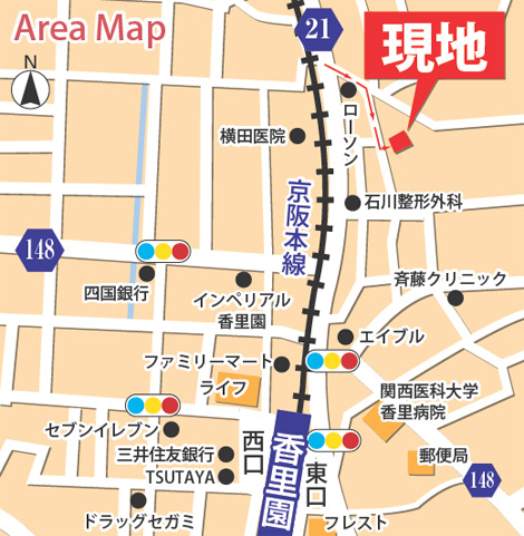 枚方市香里園山之手町の新築分譲地現地案内地図